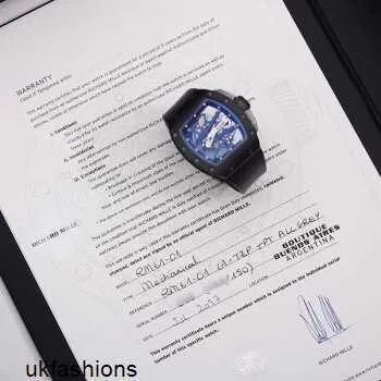 DHgate Swiss Original Richardmill RM6101 Black Track Mens Watch Black Ceramic Hollow Mechanical Automatic Swiss Luminous Watch Watches