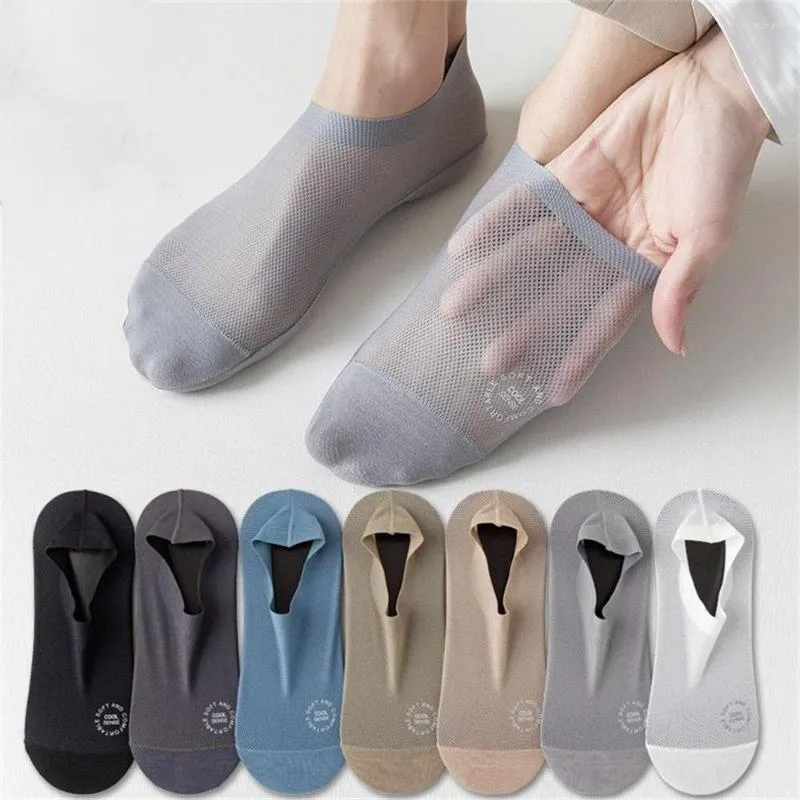 Chaussettes pour hommes 3 paires respirant maille trou No Show hommes glace soie chaussette pantoufles été printemps invisible silicone antidérapant cheville bateau