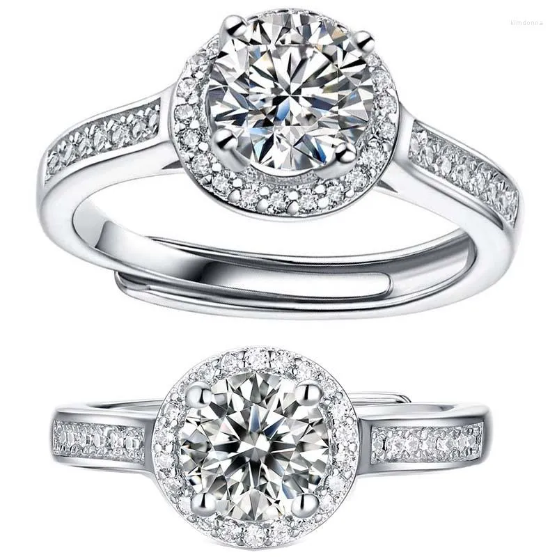 Cluster-Ringe, 1–2 runder Moissanit-Ring, verstellbare Öffnung, Ehering, 925er-Sterlingsilber, Labordiamant, origineller feiner Schmuck für Damen