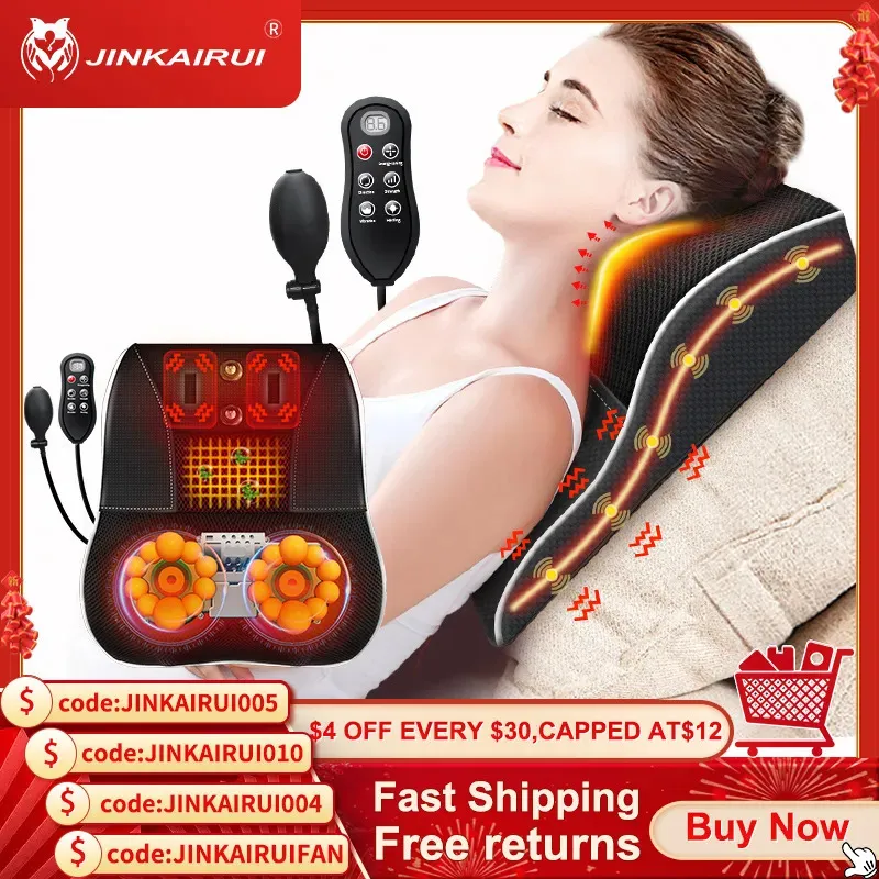 Nekkussen masseren Jinkairui Elektrische Shiatsu Hoofdhals Cervicale Ttractie Body Massager Autorugkussen met verwarming Vibrerend massageapparaat 230927