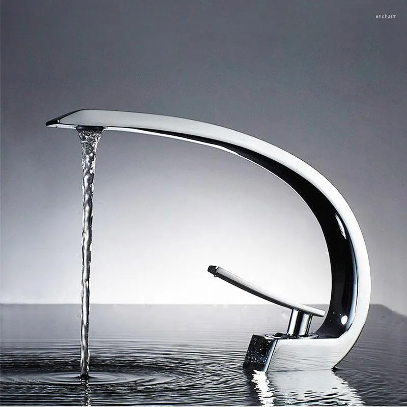 Robinets de cuisine modernes en laiton épais, robinet de lavabo de salle de bains, mitigeur noir/Chrome à poignée unique et cascade froide