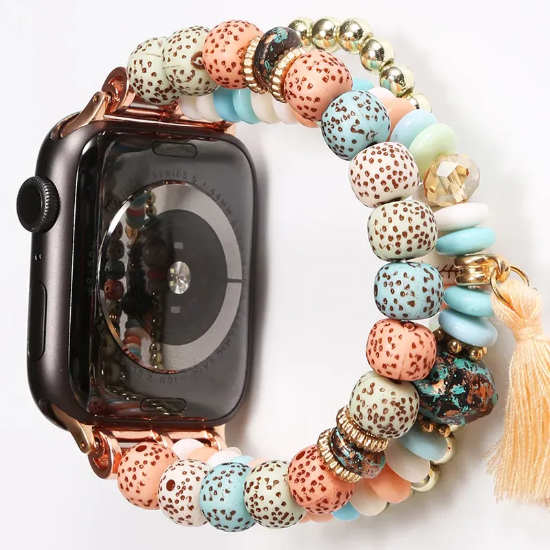 Apple Watch用のBohemia Style Beaded Strap Ultra2 49mm Band for IWatch Series98 7 6 5 4 3 38mm 42mm 40mm 44mm 41mm 45mmブレスレット
