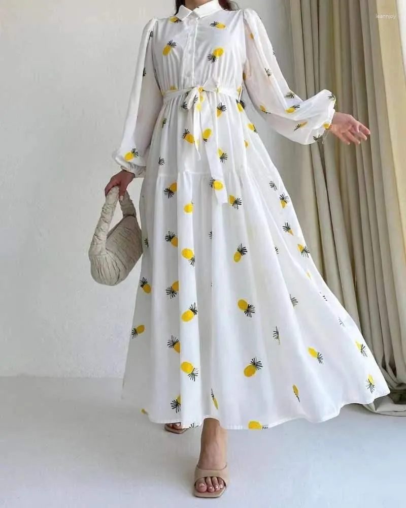 Lässige Kleider Gotoola Französischer Stil Platycodon Grandiflorum Gentle First Love Fruit Bedrucktes Langarm-Kleid aus dem Nahen Osten mit enger Taille