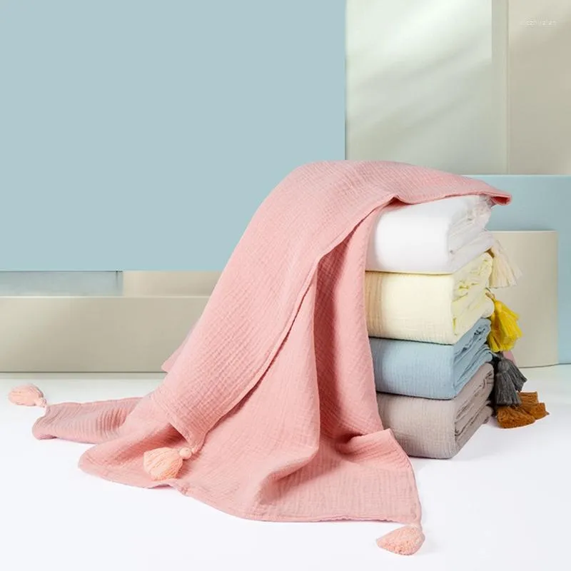 Couvertures 2023 120x150cm Couverture de réception pour bébé Sleepsack Coton doux 4 couches de gaze de mousseline Swaddle Wrap Couleur unie Dormir