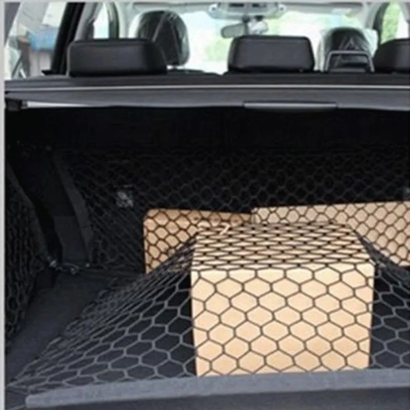  Filet de Coffre de Voiture avec 4 Crochets,Nylon Filet de  Bagages Fixe,Filet Maille Rangement Arrière en Elastique pour Plupart des  Voitures (Noir)