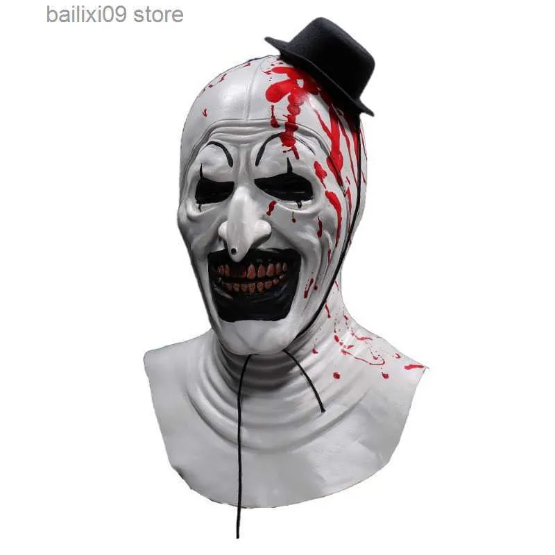 Maschere per feste Maschera da clown Bloody Terrifier Art The Cosplay Creepy Horror Demone Evil Joker Cappello Casco in lattice Costume di Halloween Puntelli Party T230927