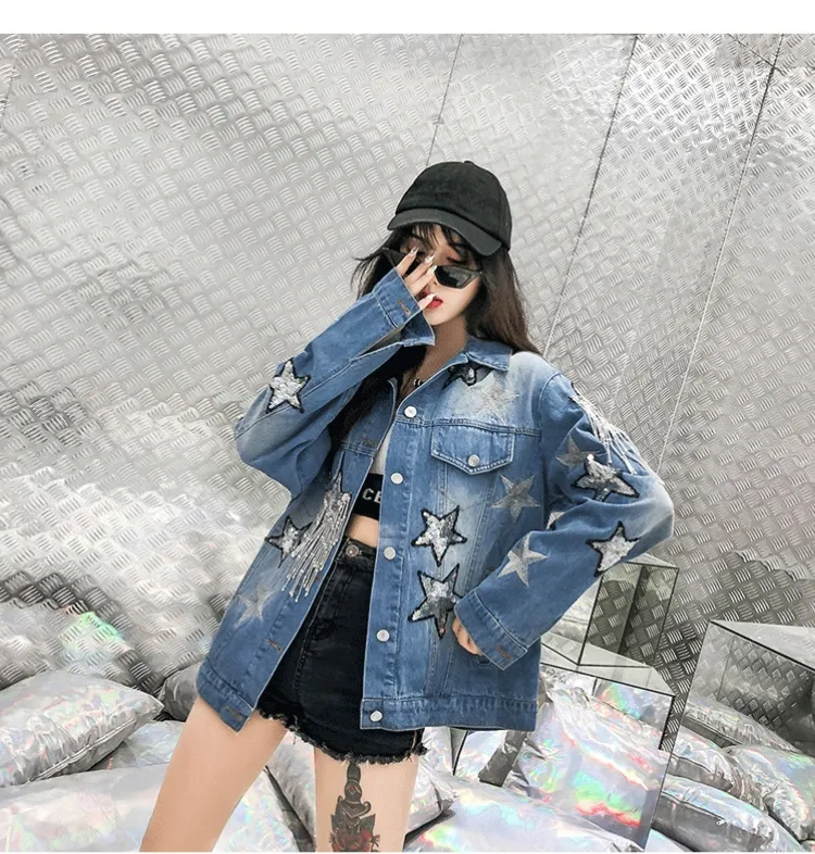 Spring Denim Jacket Women Fashion Embroidery pattern Short jacket Vintage Loose Streetwear Women's Jackets