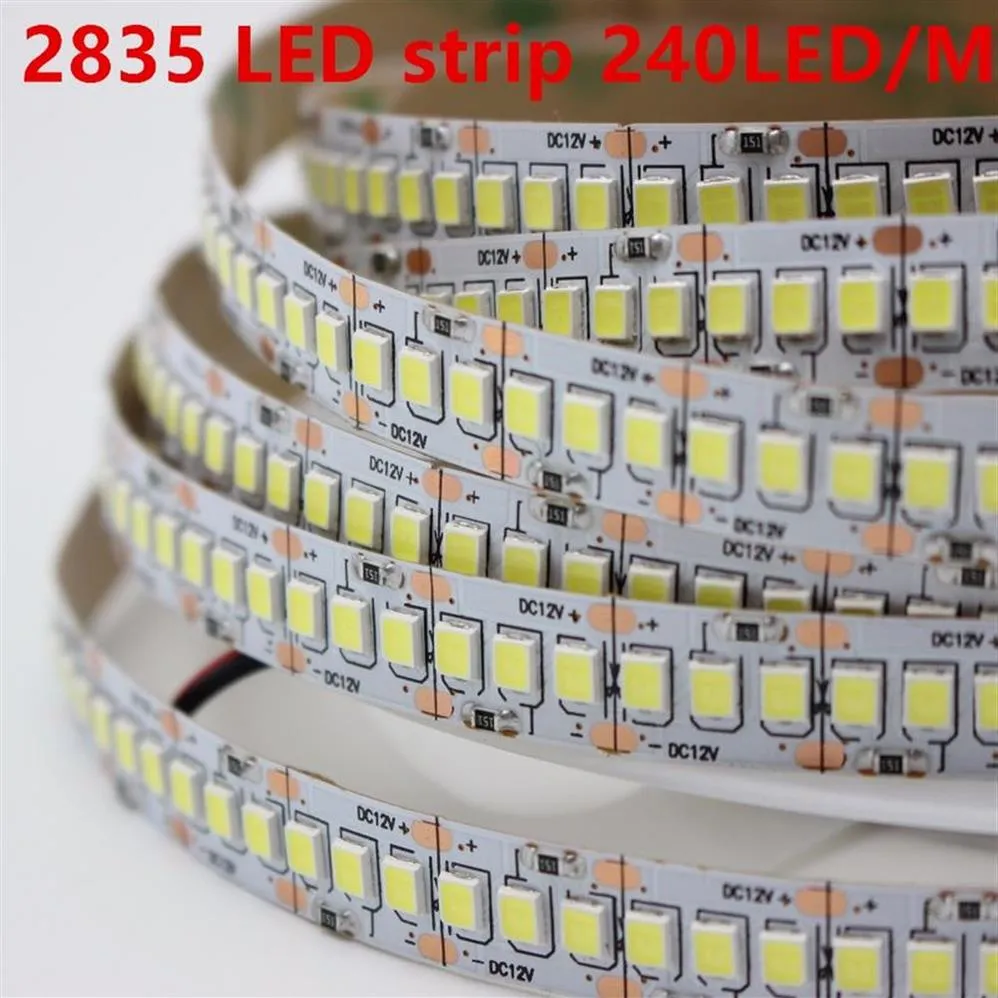 1 2 3 4 5m 로트 10mm PCB 2835 SMD 1200 LED 스트립 테이프 DC12V 24V IP20 비 방수 유연한 조명 240 LED M 흰색 따뜻한 화이트 259E