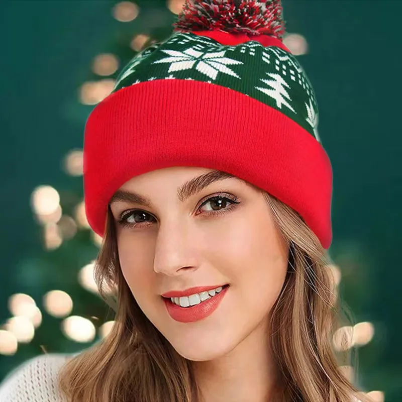 Hiver tricoté Bonnet laine chapeau femmes gros tricot épais chaud fausse fourrure pom chapeaux de noël femme Bonnet Bonnet casquettes