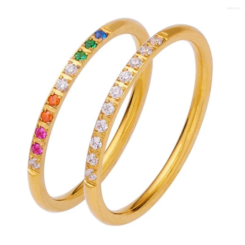 Anéis de casamento 1.5mm finos com zircônia cúbica clássica cor dourada aço inoxidável joias masculinas gota