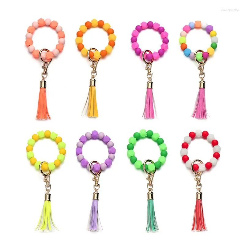 Porte-clés perles de silicone colorées porte-clés pour femmes en tranches bracelet lumineux glands pendentif bijoux accessoires