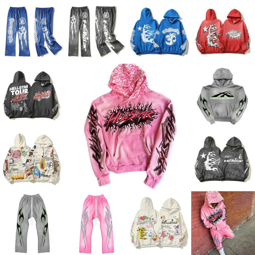 Sweats à capuche pour hommes Hellstar Sweats à capuche Chemise Sweatshirts Printemps et automne Hellstar Costume de sport Pantalon à manches longues Street Hip Hop Rétro Alphabet Imprimer High Hell Star He 9 70bl