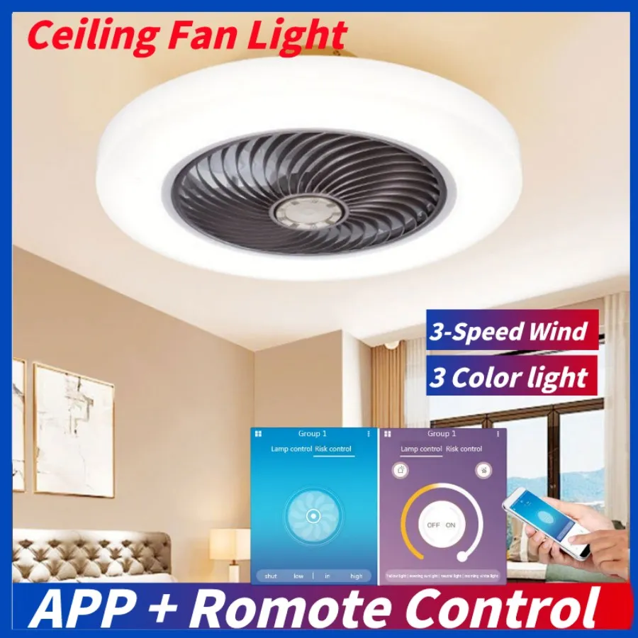 Потолочный вентилятор с светом для спальни кухня дистанционное управление и приложение Dimmable Потолочное вентилятор Light 3 Speed Smart Electric Lamp
