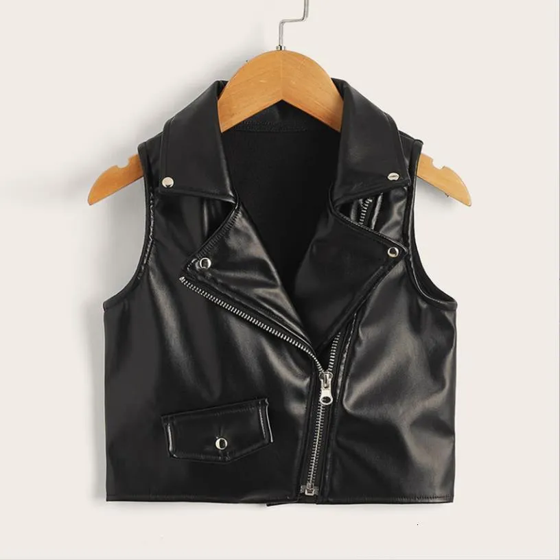 Waistcoat Baby Girl Pu Leather Vest Spring Autumn Tops Children Soft Leather Jacka barn Vest Ins 2-8 år WZ830 230926