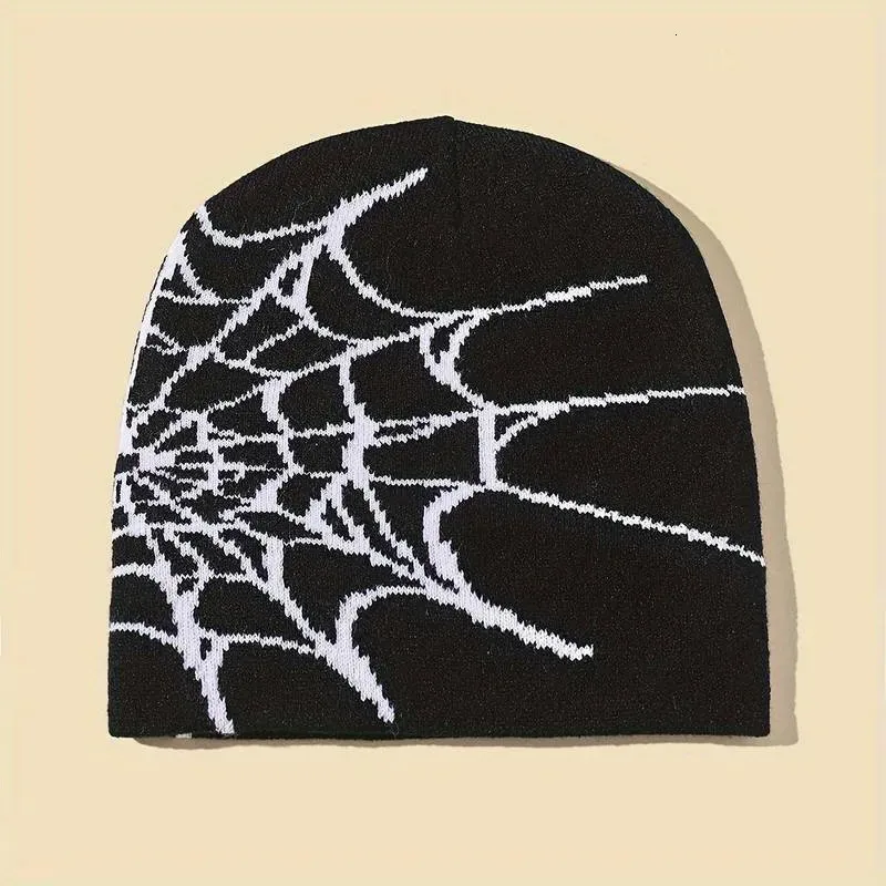 BeanieSkull Caps Goth Spider Web Jacquard Beanie Y2K lavorato a maglia caldo Hip Hop unisex elastico cappello lavorato a maglia berretto con teschio per donna uomo 230927