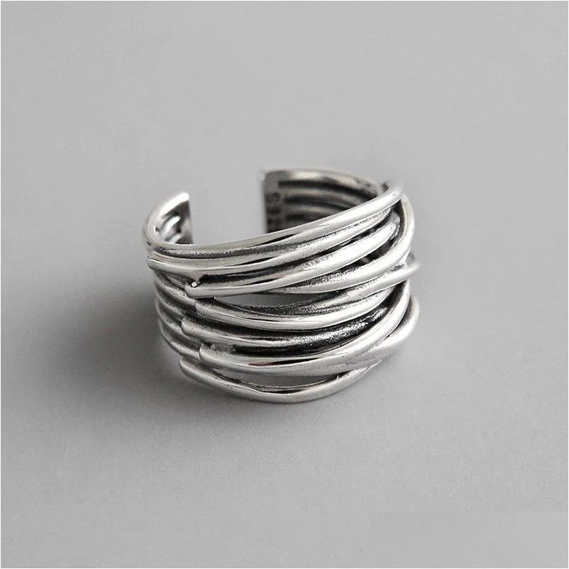 Authentieke 925 Sterling Sier Mtilayer Wrap Open Ringen Voor Vrouwen Nieuwe Vintage Vrouwelijke Verstelbare Statement Ring Sieraden Kettingen Pe Dh7Wz