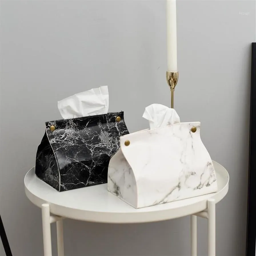 Vävnadslådor servetter falllåda container pu läder marmor mönster servetthållare papper väska kosmetisk påse organisator1278a