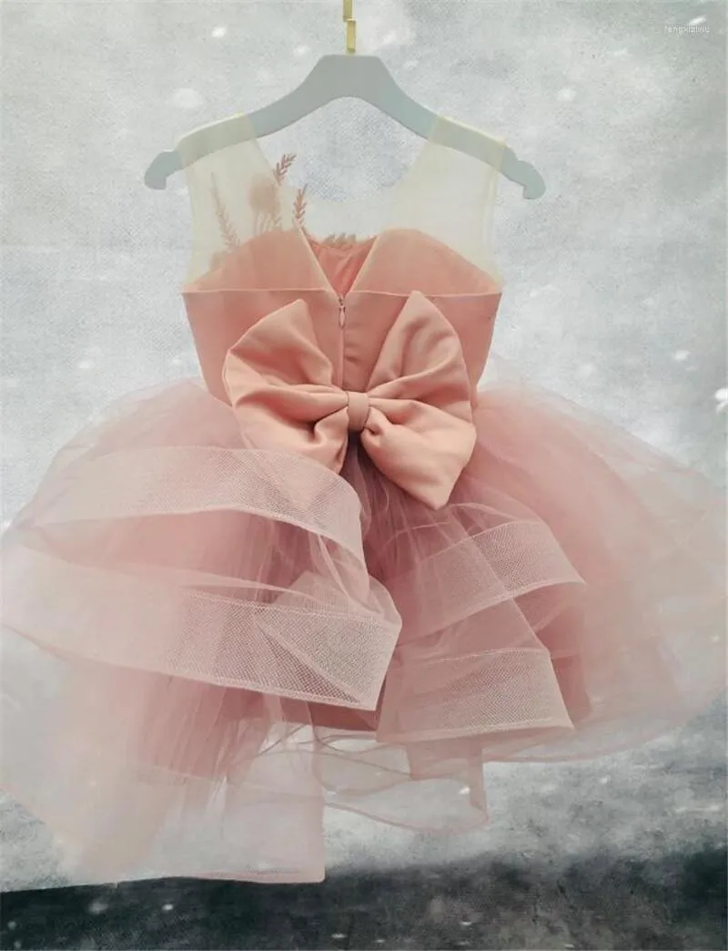 Flickaklänningar söt rosa babyklänning med Big Bow Infant Tutu outfit Kid First Birthday Christmas Gown 12m 18m 24m 24m