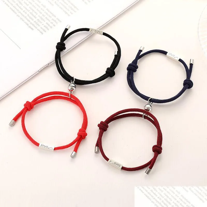 Charm-Armbänder, Magnet-Armband, Paar, handgefertigt, verstellbares Seil, passend, unendliche Liebe, Paar-Armbänder, Glücksbringer, rot, Brazalete, Geschenk, Schmuck, Dhun7