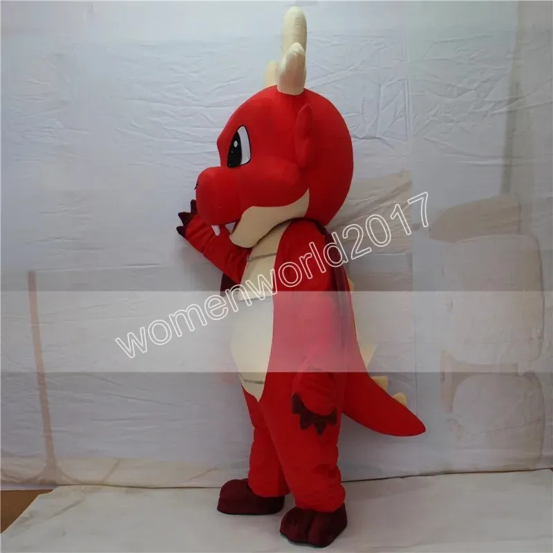 Costume De Mascotte Dragon Rouge Carnaval Unisexe Adultes Tenue