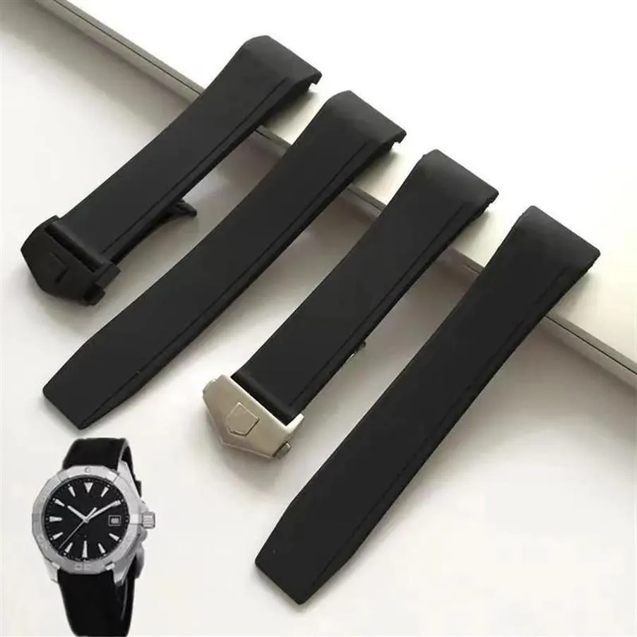 Watch Bands High Quality Rubber Watchband For TAG F1 Wrist Straps 22mm Arc End Black Band With Folding Buckle245I