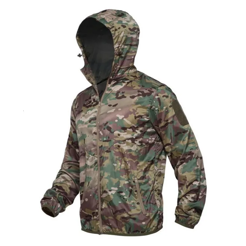 Outdoorjassen Hoodies Zomer Dun Sneldrogend Zonbeschermende kleding Ultralight Hardlopen Kamperen Wandelen Jachtjas Camouflage Windjack 230926