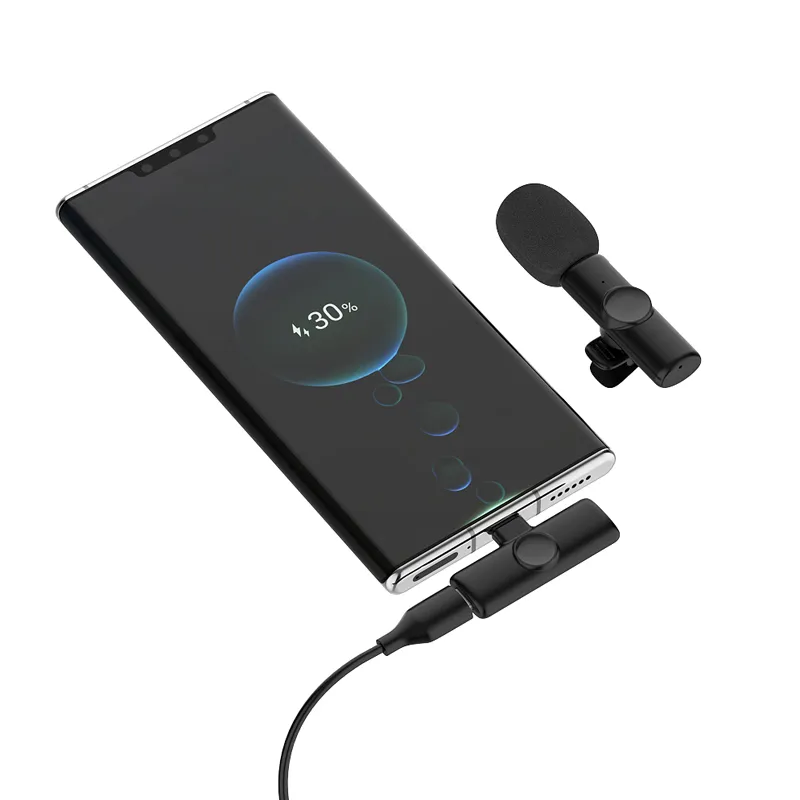 MICROPHONE LAVALIER اللاسلكي K11 لمنفذ Type-C ، وتوصيل وتشغيل MIC MIC Clip-On Mini مع مزامنة تلقائية وتقليل الضوضاء للبث