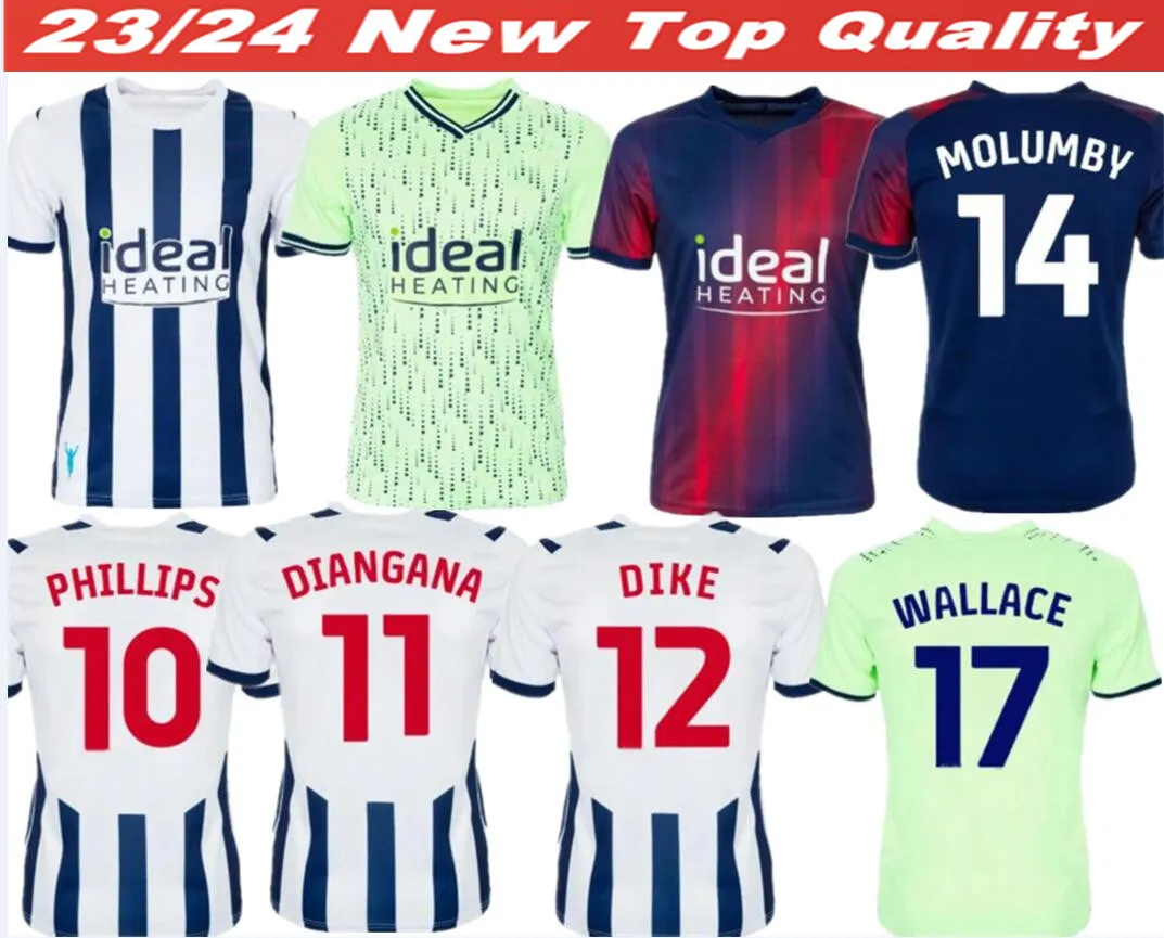 23 24 WEST Bromwich Futebol Jerseys MOLUMBY DIANGANA DIKE BRUNT ASANTE Albion camisa 2023 2024 Home Away GRANT WALLACE PHILLIPS Homens camisa de futebol