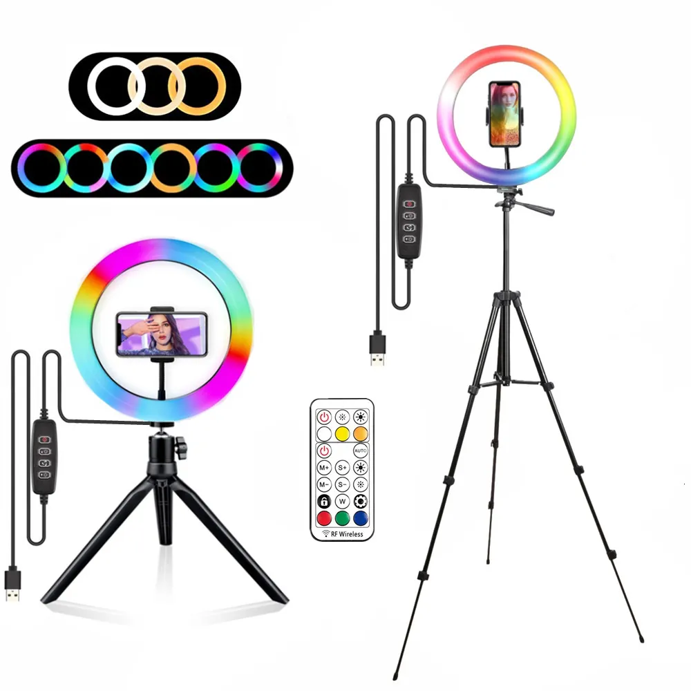 Flash Heads RGB Ring Light Lamp Round With Remote Control For Smartphone Mobile Led Video Make P ographic Lighting 230927