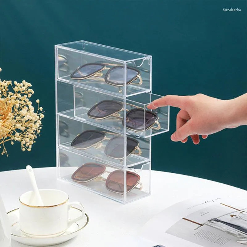 Pochettes à bijoux en acrylique empilables à quatre couches, présentoir de lunettes de soleil, organisateur de tiroir