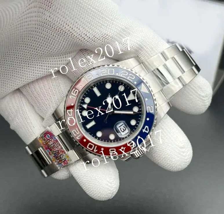 Clean Factory besttime Super heren 40 mm BLRO rood/blauw keramiek blauwe wijzerplaat op armband 904L SS/SS 3186 automatisch uurwerk saffier achterkant massieve horloges