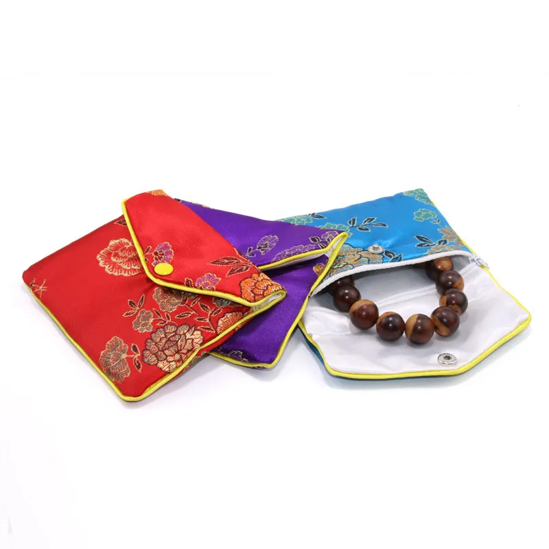 ポータブルバックルバッグブロケードAantique Jewelry Earringストレージバッグハンド刺繍リングネックレス、ガールジュエリーパケット