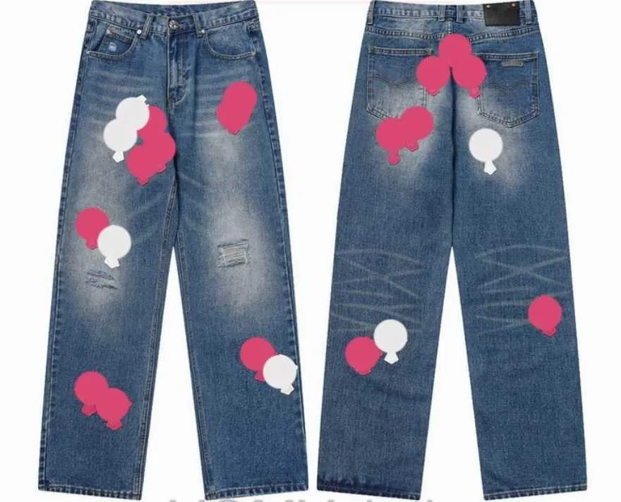 Kvinnors 23SS nya mäns jeansdesigner gör gamla tvättade krom raka byxor hjärtbrev utskrifter lång stil lila kromhjärtan 6csy