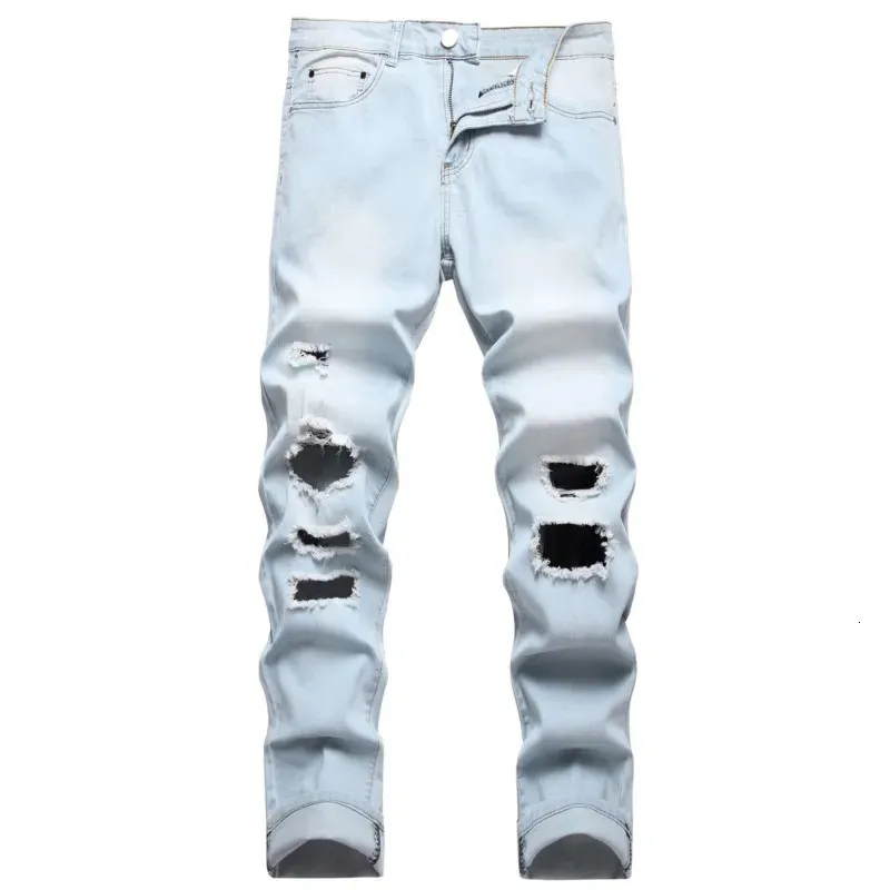 Men's Jeans Fashion Streetwear Men's Ripped Jeans Vintage Light Blue Skinny Jeans Destroyed Broken Punk Denim Pants Homme Hip Hop Jeans Men 230927