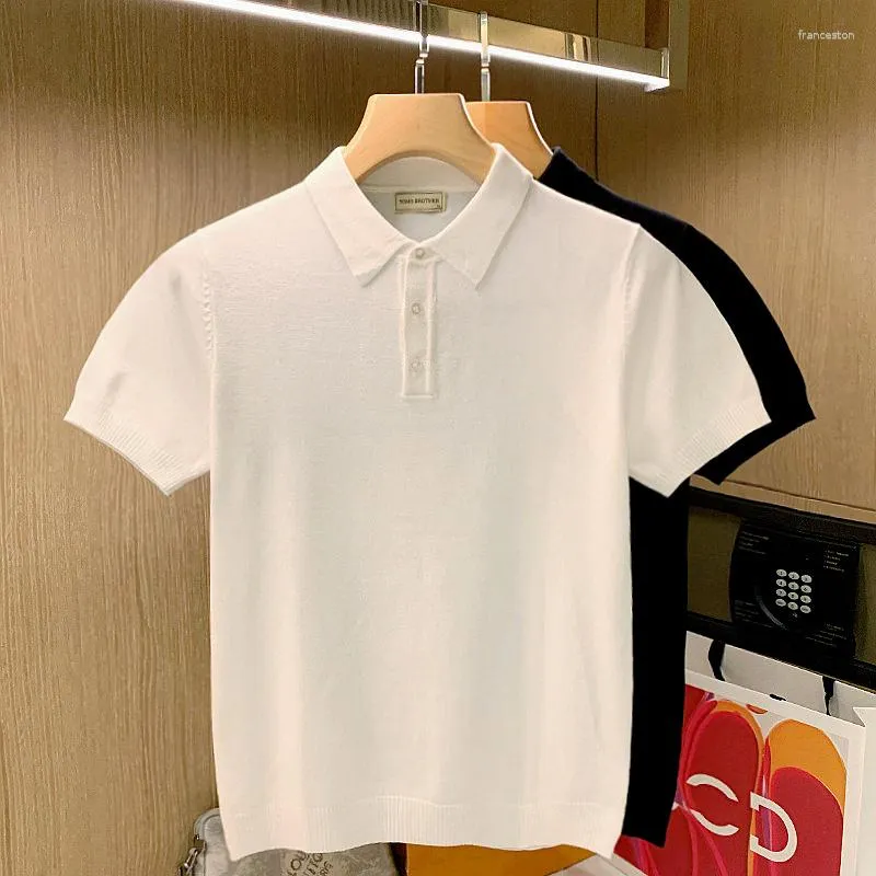 Polos para hombres Verano Color sólido Casual Caballeros Tejer Polo Camisa Manga corta Camisas de negocios sueltas Hombre Todo fósforo Top Moda masculina G106