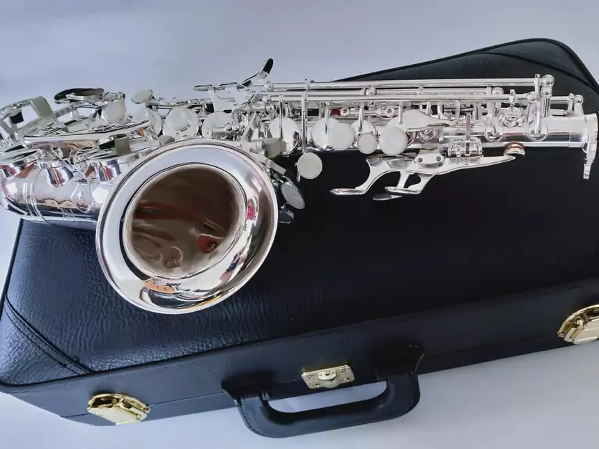 Zilveren originele 901 één-op-één structuur B-sleutel professionele gebogen sopraansaxofoon geheel zilveren jazzinstrument saxo sopraan