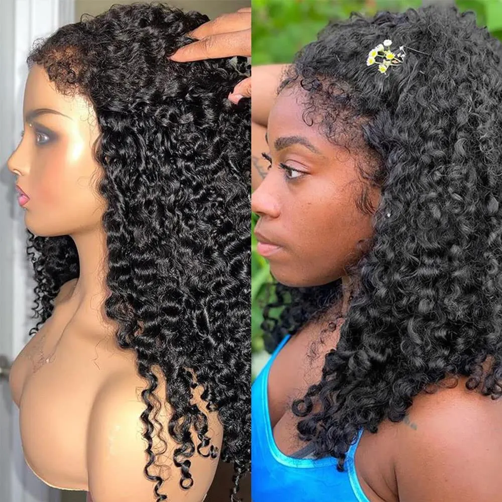 Ny lanserad 4C Edge Kinky Curly Full HD Lace Human Hair Wig 360 hårfäste Transparent spets främre mänsklig peruk redo att gå peruk utan lim 150%