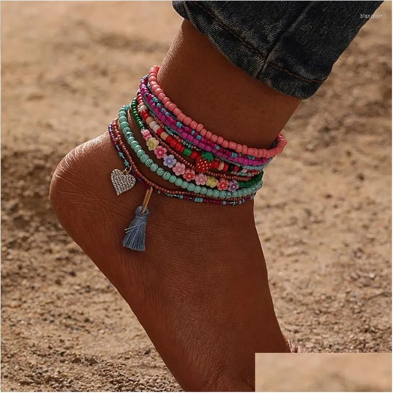 Enkelbanden Boho Colorf Kralen Kralen Voor Vrouwen Zomer Oceaan Strand Kwastje Enkelband Voet Been Sieraden Gift Drop Delivery Dhwpj