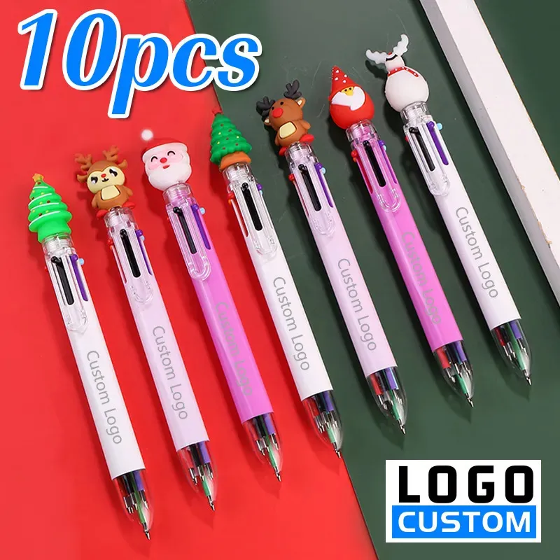 Stylos à bille 10pcs Santa Claus 6 couleurs Pen personnalisé stationnaire cadeau de Noël Signature école bureau en gros gravé 230927