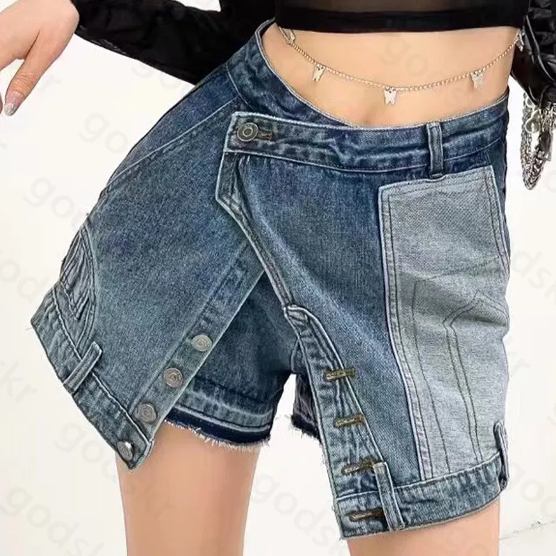 Fashion Design Rok Dames Knoop Getailleerde Jeans Hoge Taille Wijde Pijpen Denim Shorts Minirok