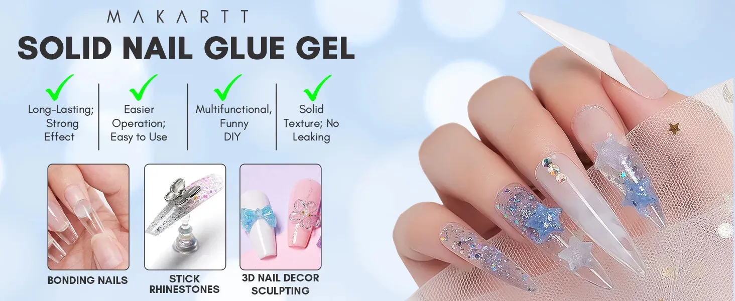 Makartt Solid Nail Gel Glue for Soft Gel Nail Tips Kailane Solid Nail Glue  Gel for Press On Nails Acrylic Fake Nails Solid Builder Gel for Nail