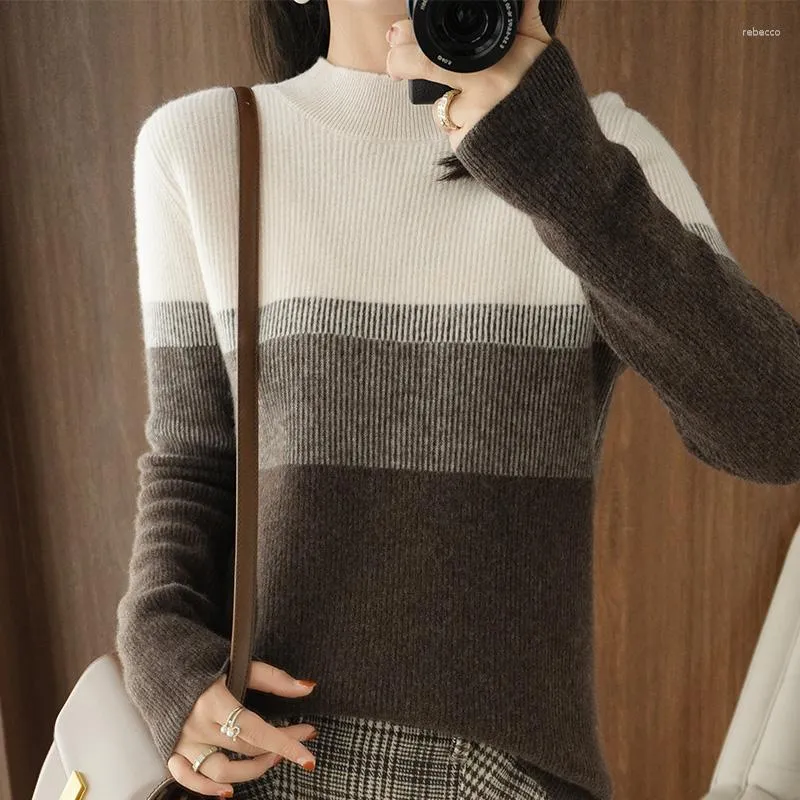 Женские свитера, свитер из чистой шерсти/кашемира, женский полуводолазка с цветным принтом, вязаный пуловер, осень-зима, теплый толстый женский топ большого размера