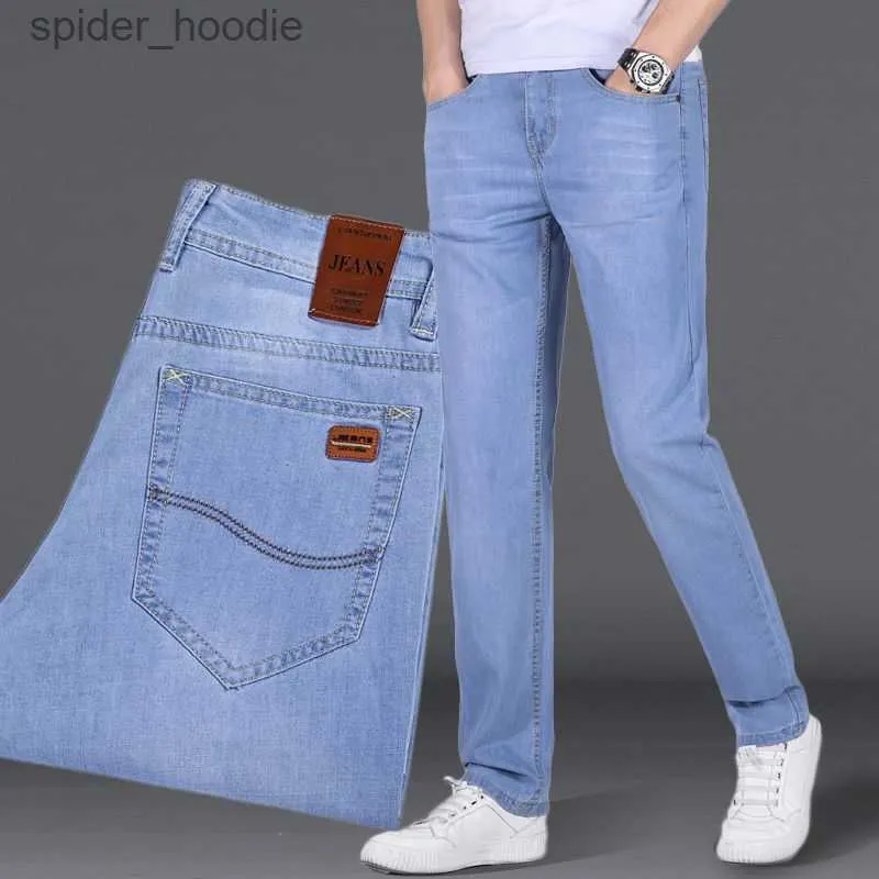 Jeans da uomo Moda Uomo Slim Jeans dritti Streetwear Uomo Big Size Pantaloni blu Primavera Autunno New Koreon Business Casual Pantaloni in denim maschile L230927