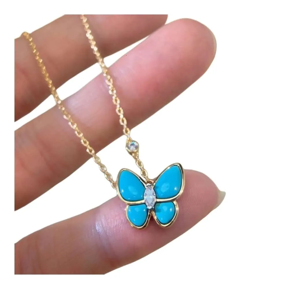 Necklace Van-Clef & Arpes Designer Luxury Fashion Women V Gold Plated New Turquoise Butterfly Necklace High Quality Perfect For Girls' Holiday Gifts