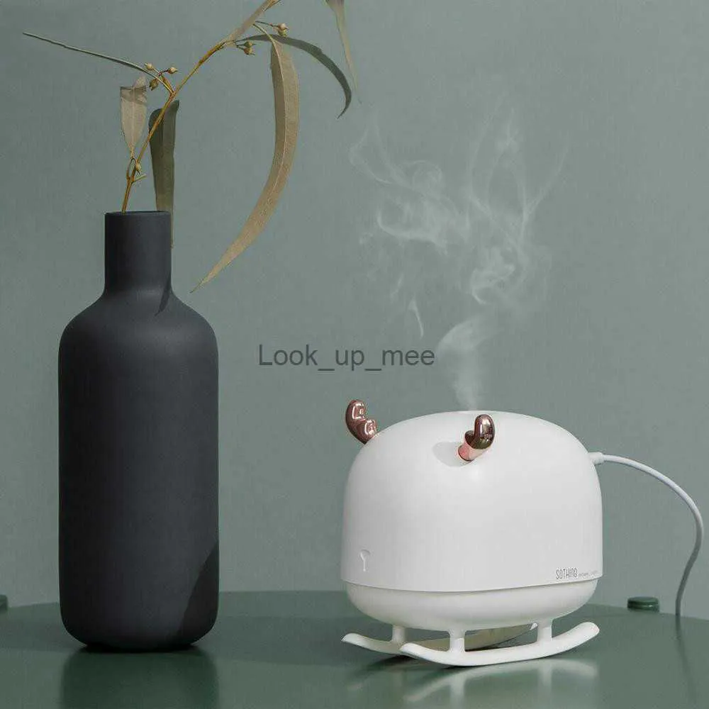 Humidifiers Cartoon Deer Mute Water Diffuser 260ML Mini USB Night Light Mist Maker Desktop Cotton Filter Type Air Humidifier Air Moisture YQ230927