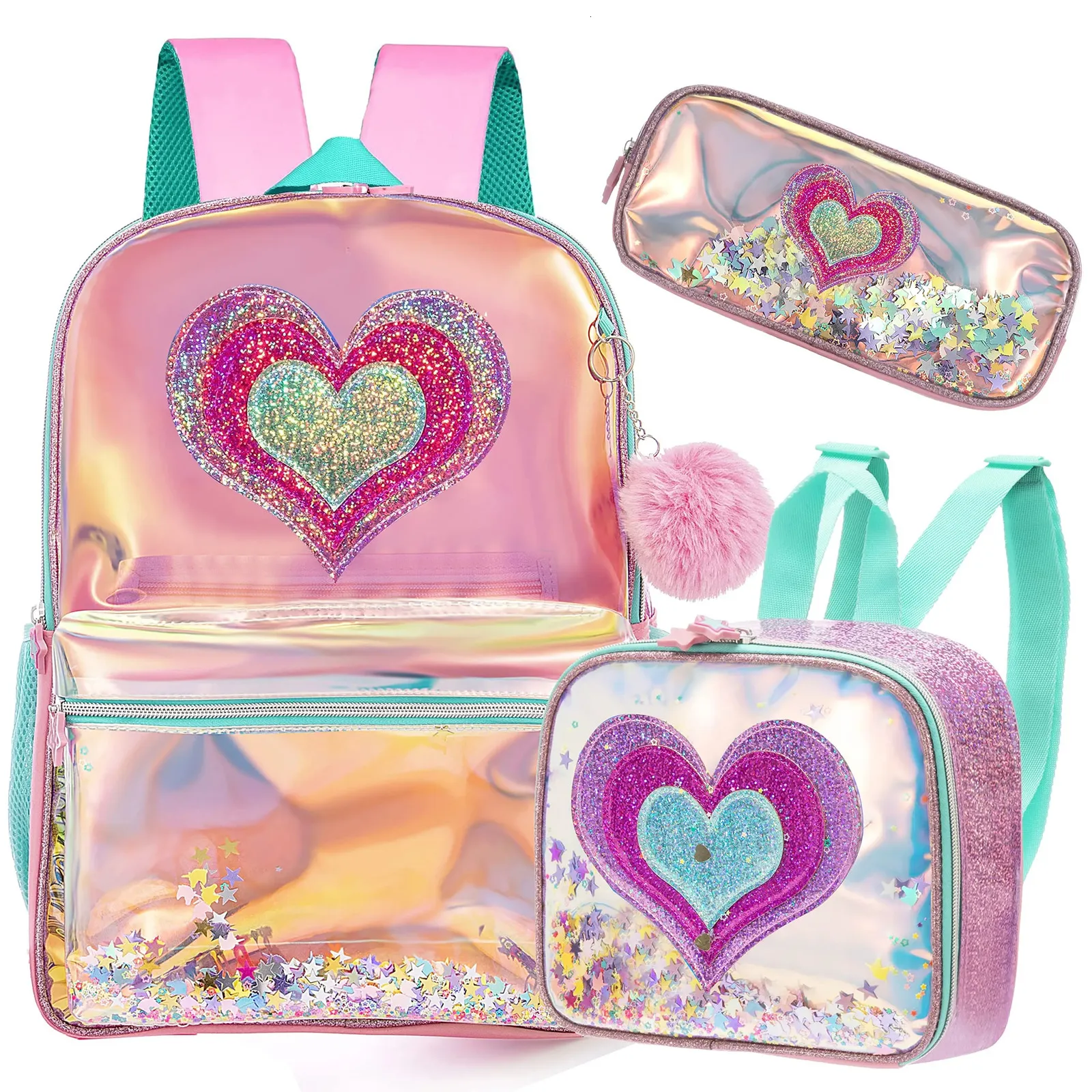 Sacs d'école Sac à dos pour filles Sacs à dos d'école Enfants Cartable transparent pour les élèves de la maternelle primaire Sac de voyage pleine grandeur avec boîte à lunch 230927