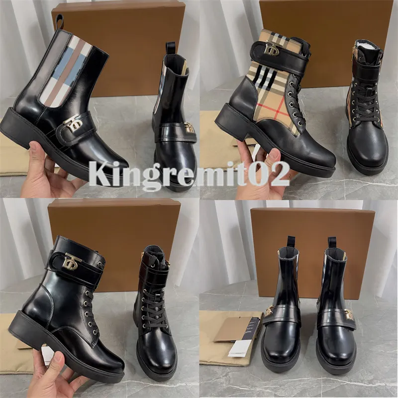 Designer Boots Women Boot Check Boot Genuine Leather Ankle Boot Platform Shoes Desert Martin Boots Striped Shoes Winter Warm Boot