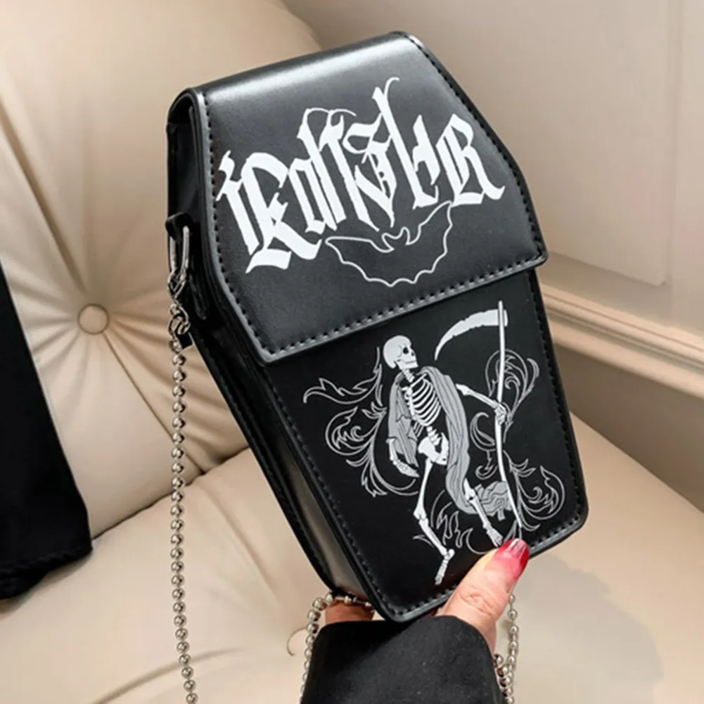 Akşam çantaları gotik tabut şekil omuz çantası kadınlar için cadılar bayramı pu deri crossbody komik telefon makyaj kozmetik 230926