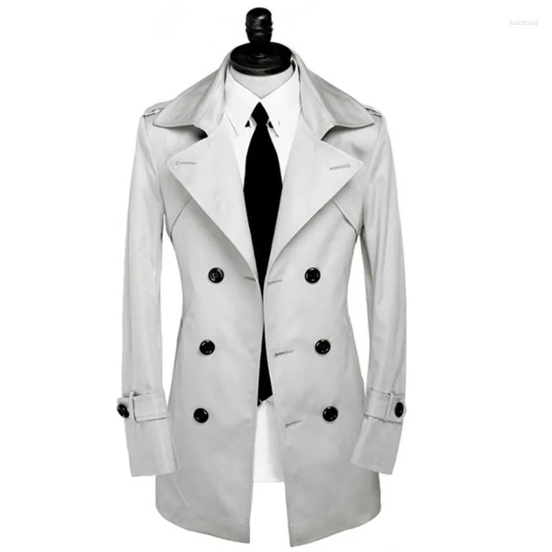 Trench da uomo Cappotto primaverile coreano Uomo Autunno Media lunghezza Doppio petto Adolescenti Risvolto Grigio chiaro Business Slim Gabardina Homb Jacket