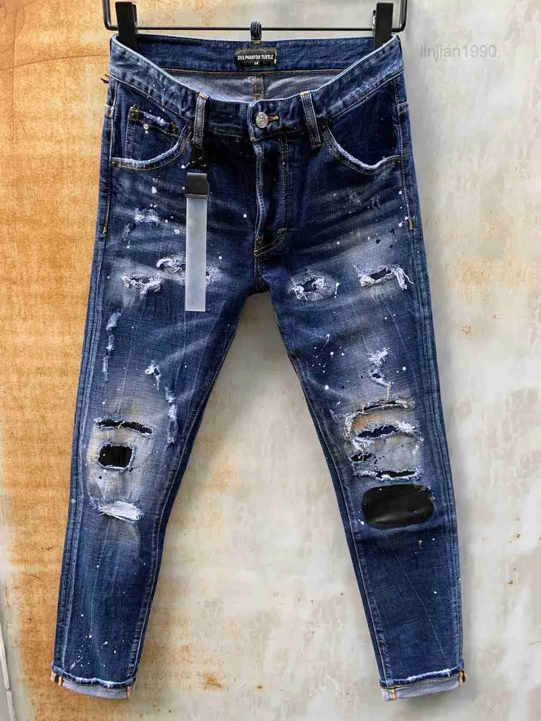 DSQ Phantom Turtle Men's Luxury Skinny Ripped Cool Guy Causal Hole Denim Fashion Märke Fit män tvättade 61283